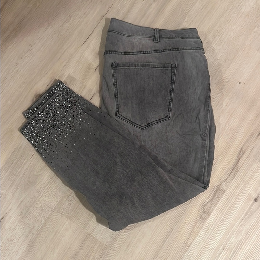 Gray Women's Jeans with Embellished Details